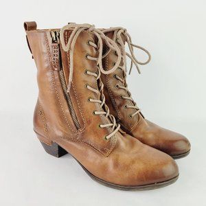 Pikolinos Rotterdam Womens Sz 10 US 40 EU Zip Lace Burnished Brown Leather Boots